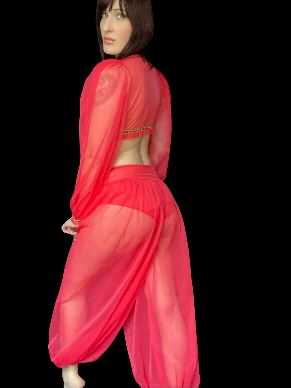 Vintage 1970's Hot Pink & Gold Belly Dancing Burlesque Costume - Picture 4 of 9